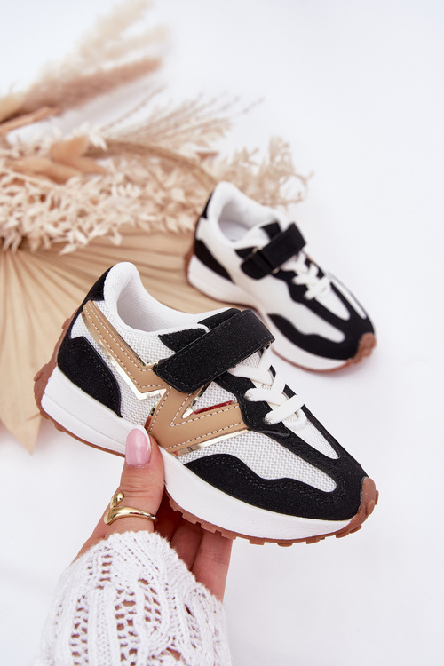 Sneakersy Dziecięce Na Rzep Biało-Czarne Tezzu