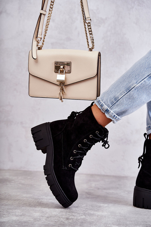 Zamszowe Damskie Ocieplane Botki Na Suwak Czarne Emilien