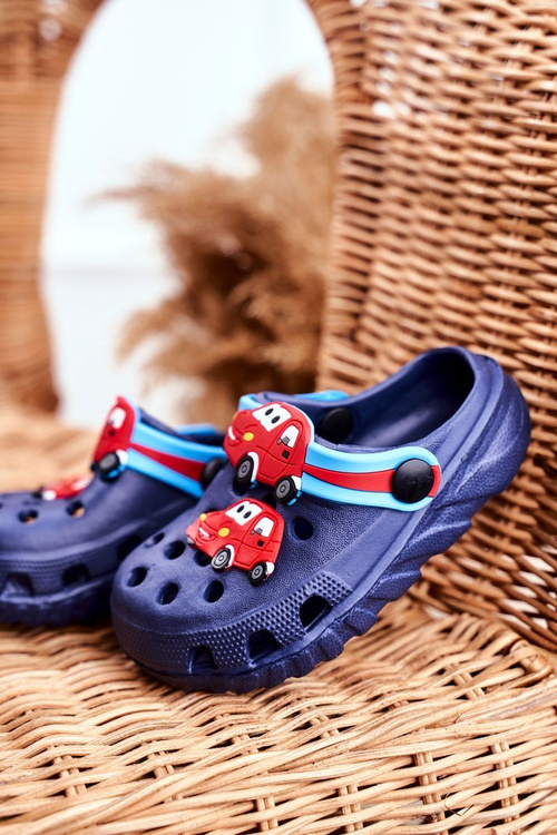 Klapki Dziecięce Piankowe Kroksy Granatowe Auta Bruno