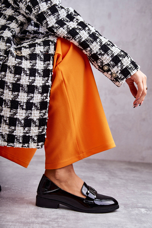 Modne Lakierowane Półbuty Loafery Czarne Trine