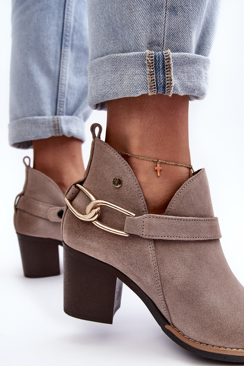 Damskie Zamszowe Botki Na Obcasie Maciejka 06247-04 Beżowe