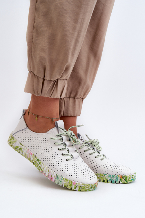 Sznurowe Półbuty Damskie Ze Skóry Naturalnej Białe Farnalea