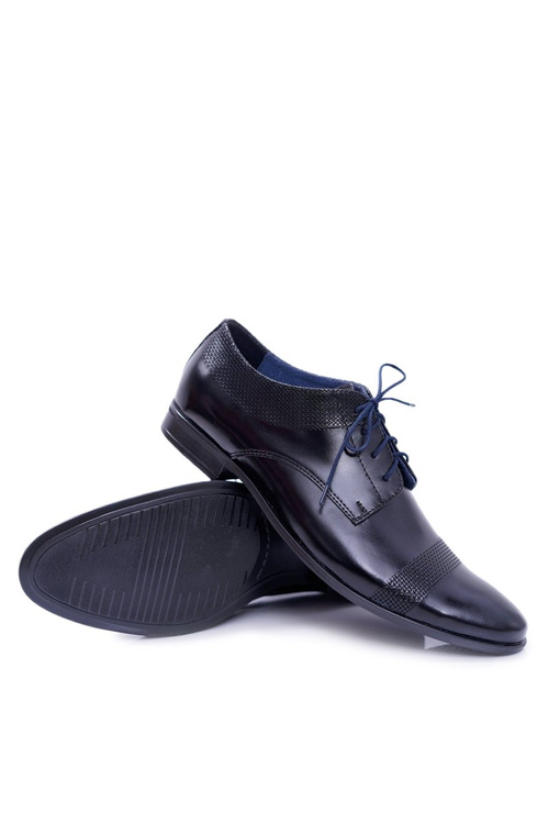 Męskie Półbuty Bednarek Eleganckie Skórzane Wizytowe Czarne Maestro