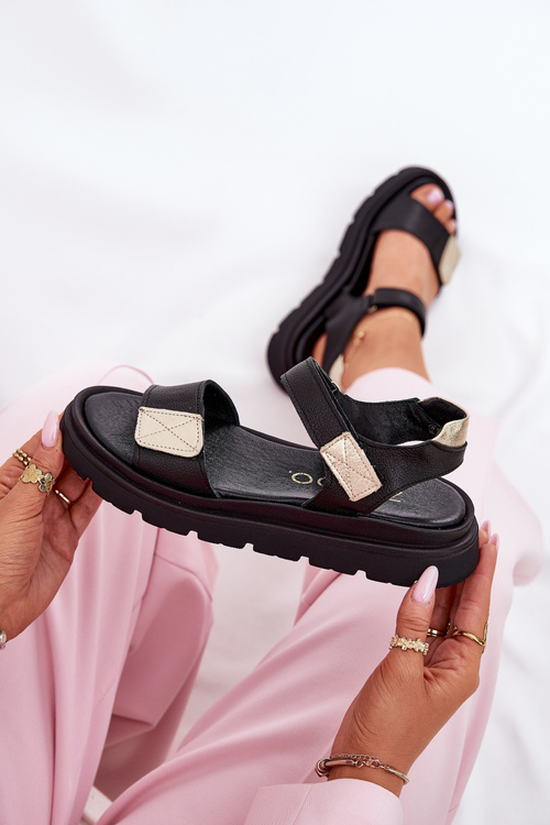 Skórzane Sandały Damskie Na Platformie Zazoo 40443 Czarne