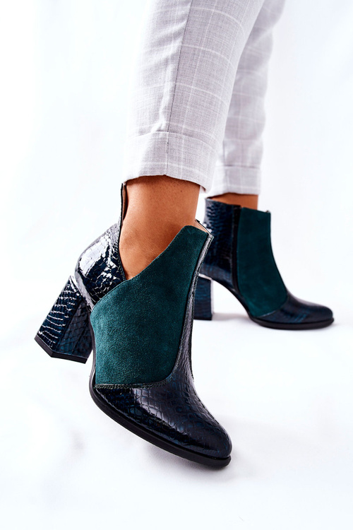 Damskie Skórzane Botki Na Słupku Zielone I Wish