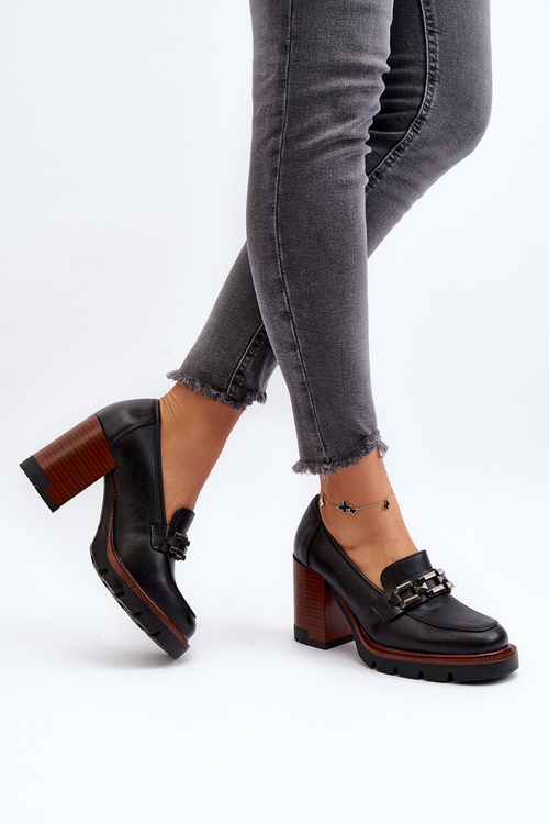 Czółenka Na Masywnym Słupku Z Ozdobą Czarne Oradna