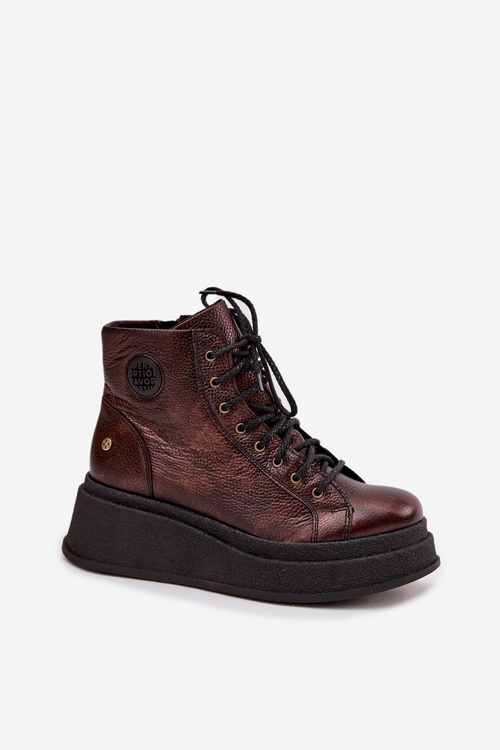 Skórzane Botki Na Masywnej Platformie Maciejka 06309-32 Metaliczny Brąz