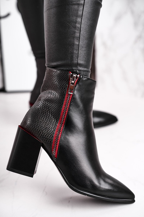 Botki Damskie Zdobiony Słupek Czarne Lippi