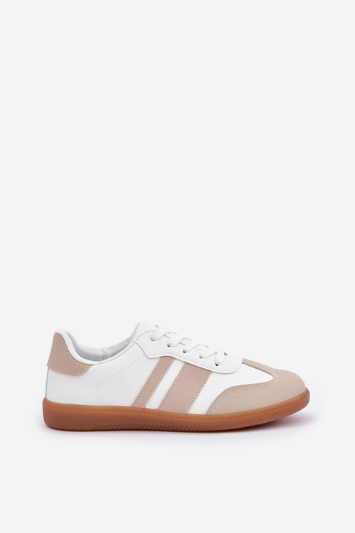 Niskie Sneakersy Damskie Z Eko Skóry Beżowo-Białe Nonalorin