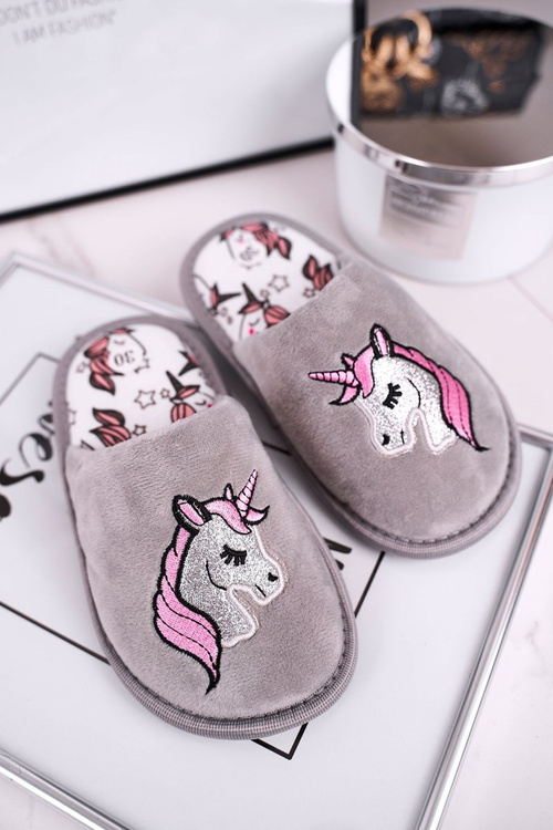 Dziecięce Klapki Papcie Z Jednorożcem Szare Unicorn