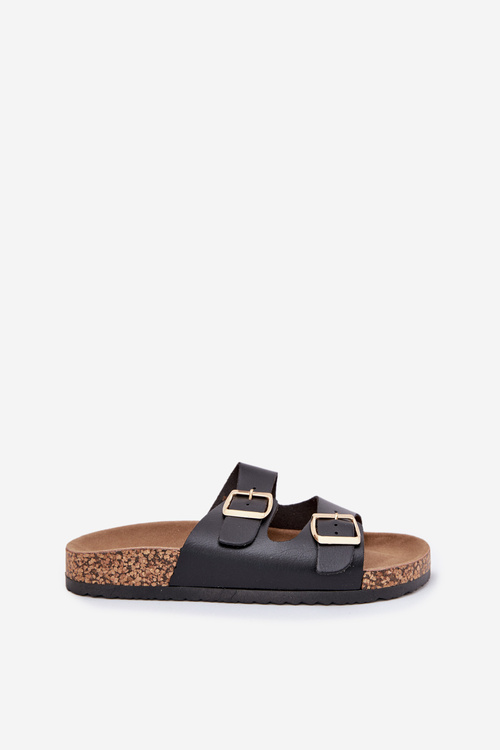 Klapki Damskie Z Klamrami Z Eko Skóry Czarne Iskira