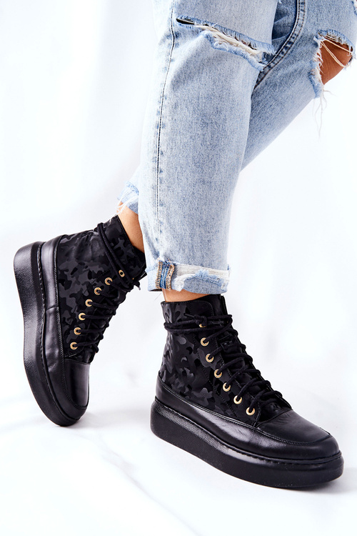 Sportowe Skórzane Buty Lewski 3034 Czarne Moro