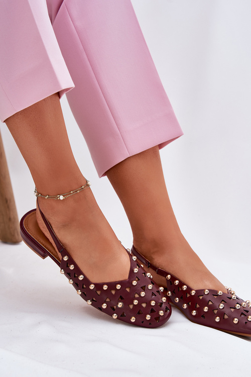 Zdobione Baleriny Na Płaskim Obcasie Bordowe Nilarisela