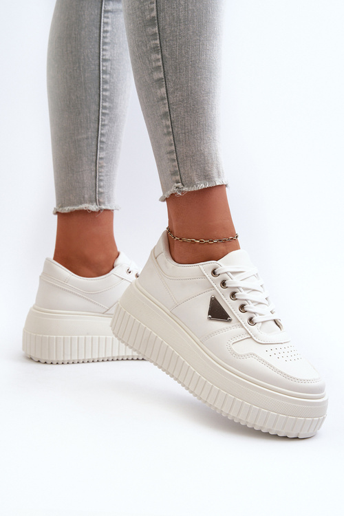 Sneakersy Damskie Z Eko Skóry Na Masywnej Platformie Białe Chrisstin