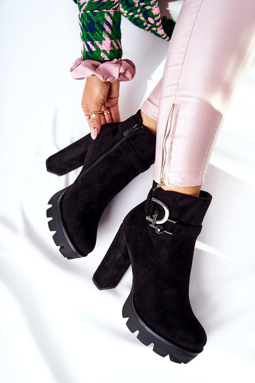 Zamszowe Botki Na Wysokim Obcasie Czarne Dianne