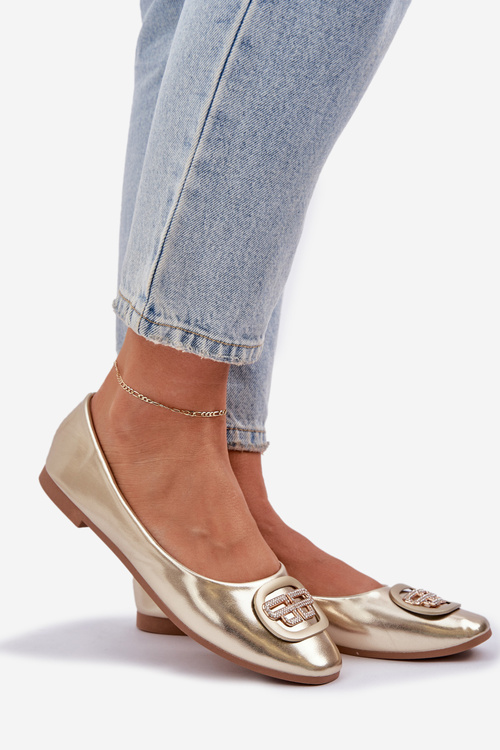 Baleriny Na Płaskiej Podeszwie Z Ozdobą Złote Ainoria