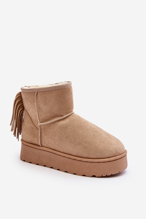 Damskie Śniegowce Na Masywnej Platformie Z Frędzlami Beżowe Lirico 