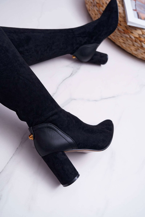 Kozaki Damskie Na Słupku Zamszowe Czarne Selfie