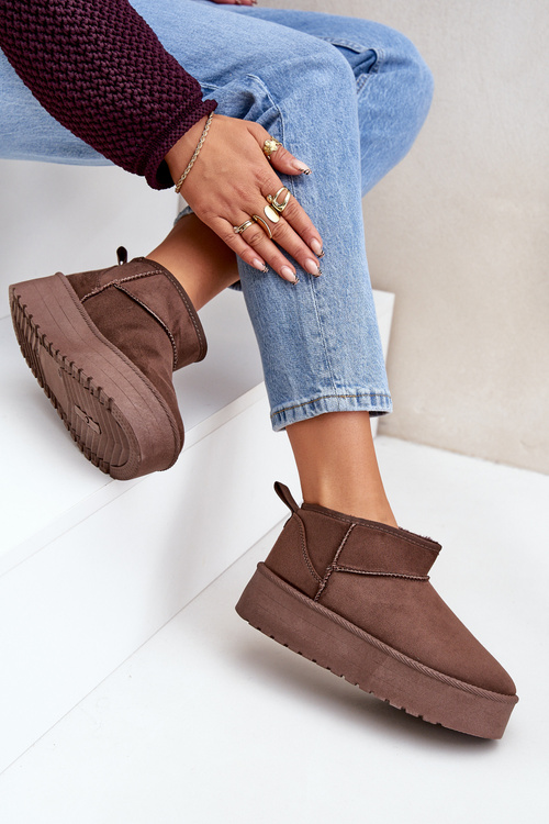 Niskie Śniegowce Na Platformie Brązowe Korfedi