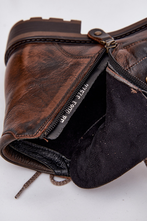 Botki Damskie Z Naturalnej Skóry Na Płaskim Obcasie Maciejka 07063-02 Brązowe