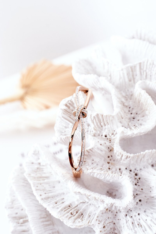 Bransoletka Stalowa z Cyrkoniami Różowe Złoto