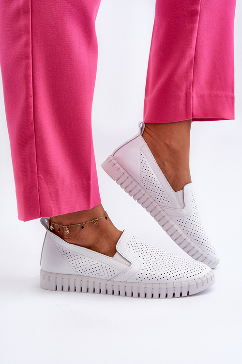 Damskie Ażurowe Półbuty Skórzane Wsuwane Białe Theophia