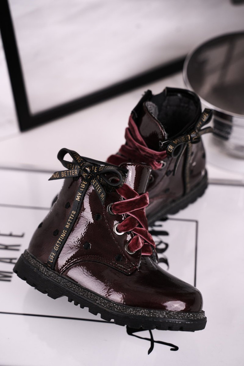 Dziecięce botki lakierowane ocieplane bordowe Essie