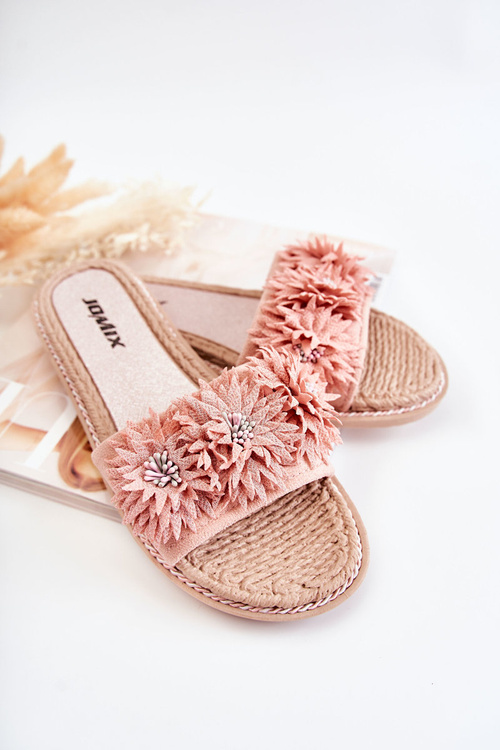 Damskie Klapki Z Materiałowymi Kwiatami Różowe Susana