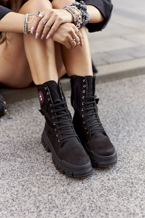 Damskie Botki Trapery Workery Czarne Monope