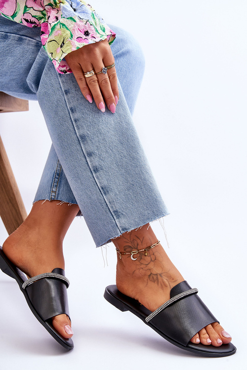 Eleganckie Klapki Na Płaskim Obcasie Czarne Termen