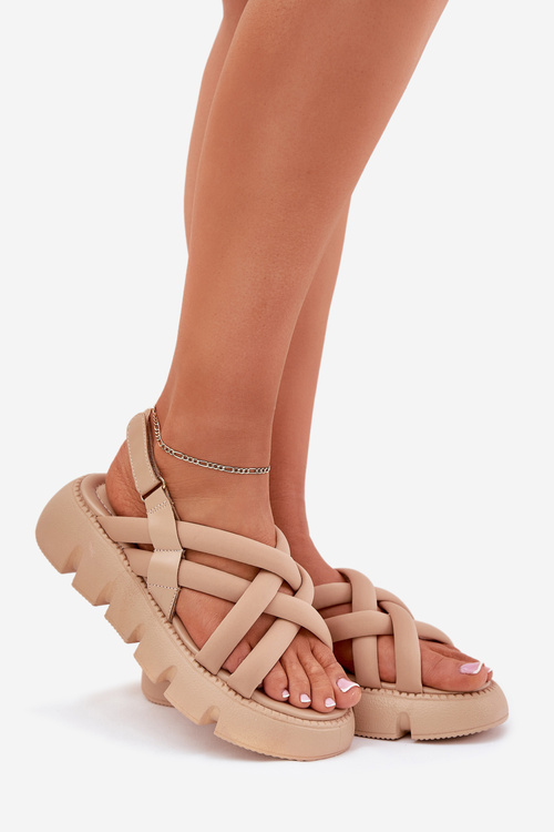 Sandały Damskie Na Platformie Z Paskami Beżowe Filamira