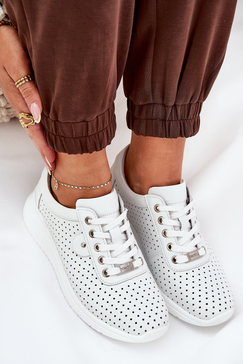 Damskie Skórzane Buty Sportowe Vinceza 79532 Białe