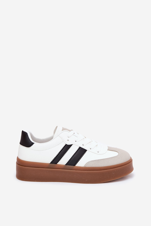 Sneakersy Damskie Na Platformie Z Eko Skóry Białe Elaraven