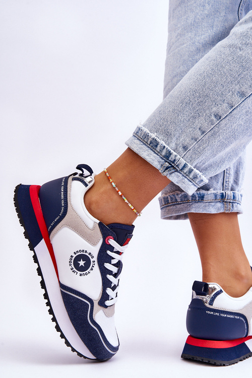 Damskie Sneakersy Memory Foam System Big Star LL274538 Biało-Granatowe