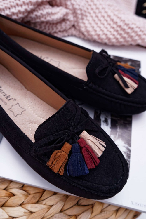 Mokasyny Damskie Zamszowe Czarne S.Barski A199 Mohabe