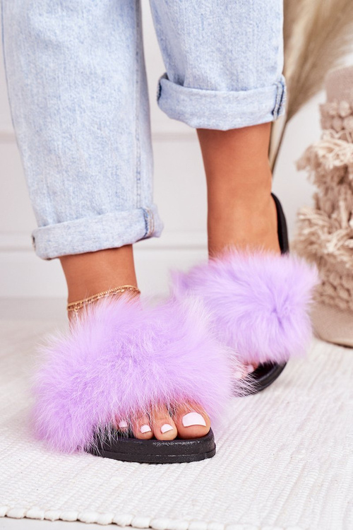 Damskie Klapki z Futerkiem Fioletowe Belmondo