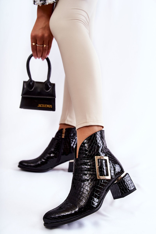 Skórzane Botki Krokodyli Wzór Na Suwak Czarne Briana