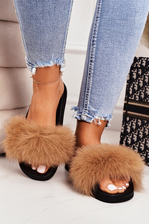 Damskie Klapki z Futerkiem Camel Belmondo