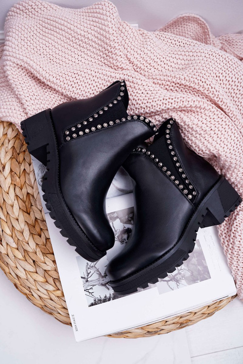 Damskie Botki Sztyblety Z Cyrkoniami Czarne Sissy