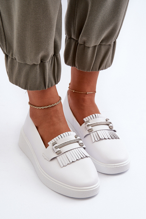 Lekkie Mokasyny Damskie Skórzane Na Platformie Białe S.Barski LR590