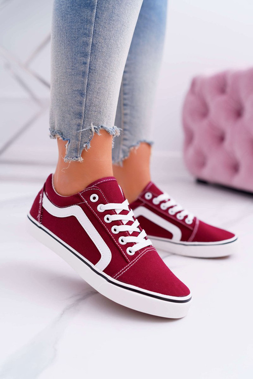 Trampki Damskie Materiałowe Bordowe Bestro