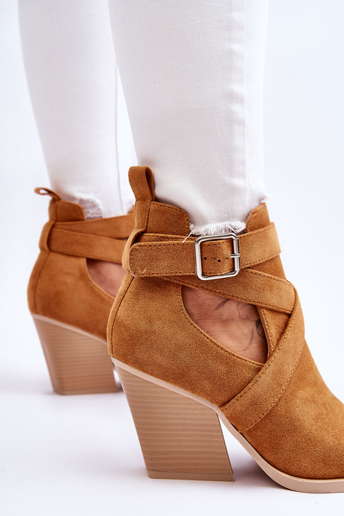 Damskie Zamszowe Botki Kowbojki Camel Dennise