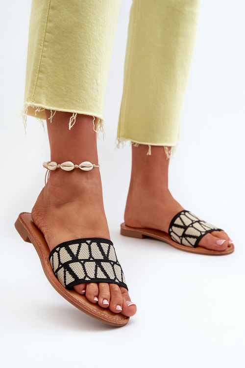 Klapki Damskie Na Płaskim Obcasie Czarne Traivea