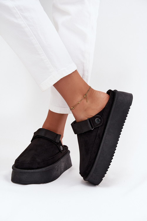 Śniegowce Damskie Na Platformie Z Rzepem Czarne Jorielle