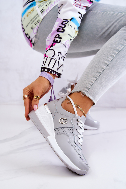 Damskie Skórzane Buty Sportowe Sneakersy Szare Loissa