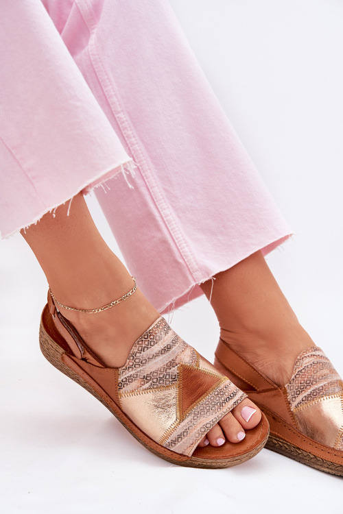 Skórzane Sandały Damskie Na Koturnie Z Plecionką Maciejka L7067-29 Brązowe