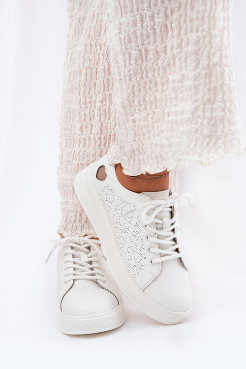 Skórzane Sneakersy Damskie Na Platformie Vinceza 88018 Białe