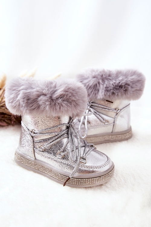 Dziecięce Śniegowce Z Futerkiem Srebrne Grandis