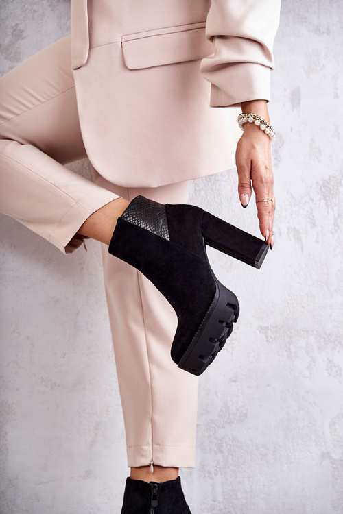 Damskie Zamszowe Botki Na Obcasie Czarne Maricruz