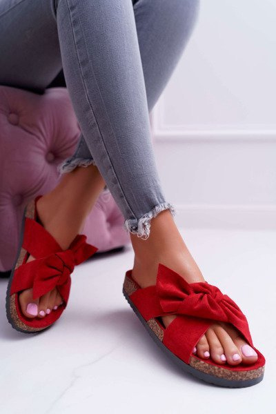 Damskie Klapki Na Korku Kokarda Czerwone Fallen